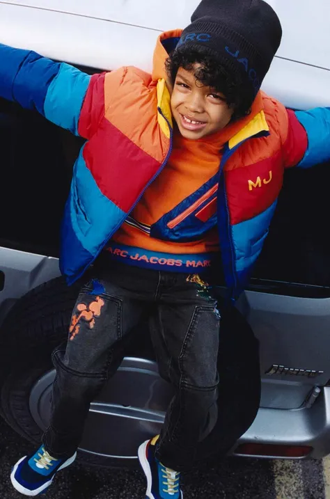 Otroški pulover Marc Jacobs oranžna barva, s kapuco