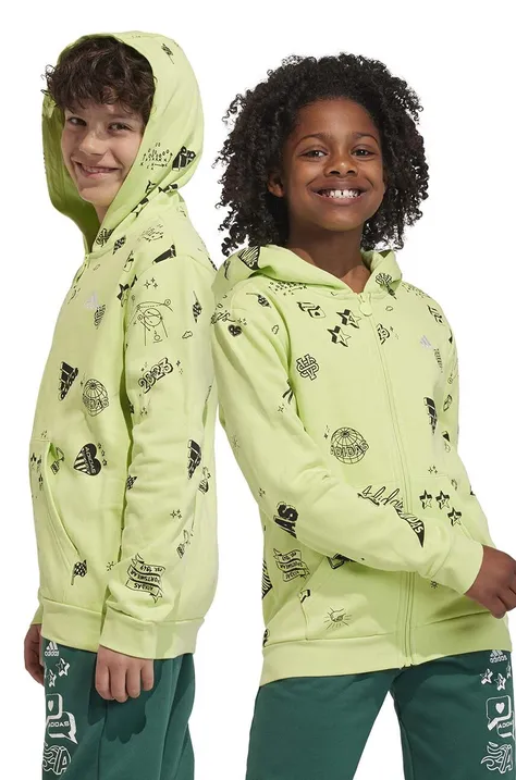 Otroški pulover adidas J BLUV Q3 FZHD zelena barva, s kapuco