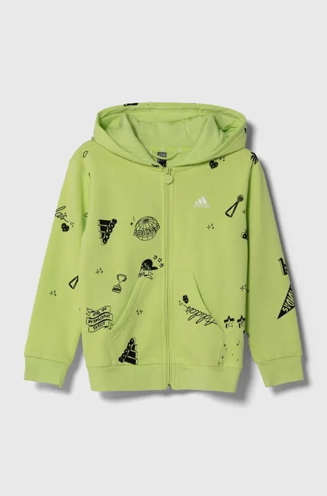 adidas bluza dziecięca J BLUV Q3 FZHD kolor zielony z kapturem wzorzysta