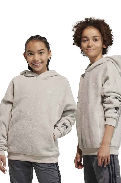 Otroški pulover adidas Originals bež barva, s kapuco