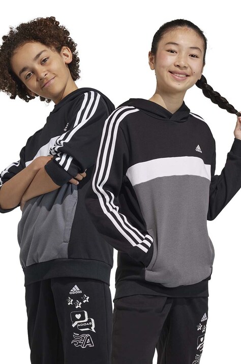 Детская кофта adidas цвет чёрный с капюшоном узор