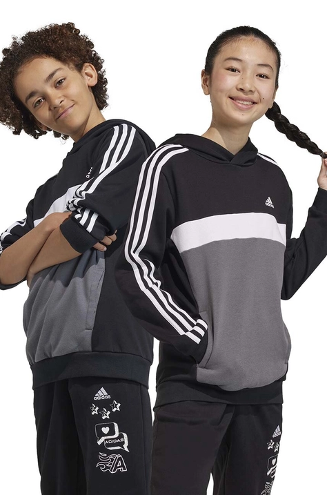 Otroški pulover adidas črna barva, s kapuco