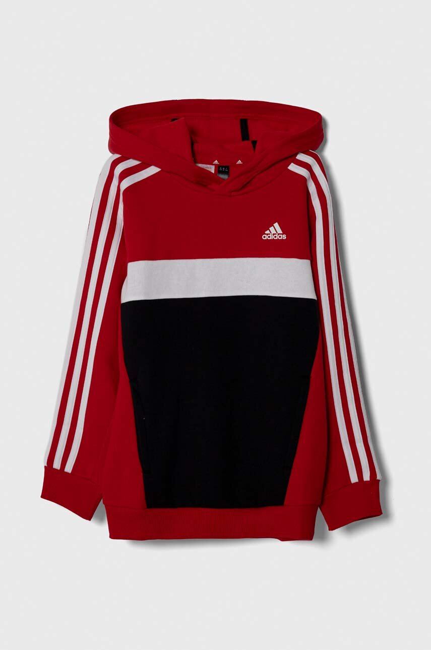 adidas bluza dziecięca kolor czerwony z kapturem z aplikacją