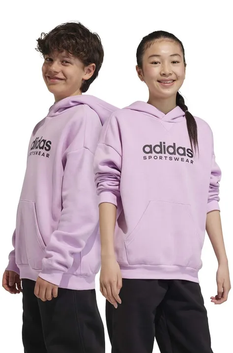 Dětská mikina adidas fialová barva, s kapucí, s potiskem