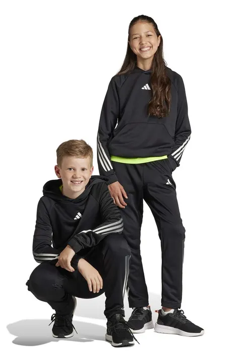 adidas bluza dziecięca kolor czarny z kapturem z nadrukiem