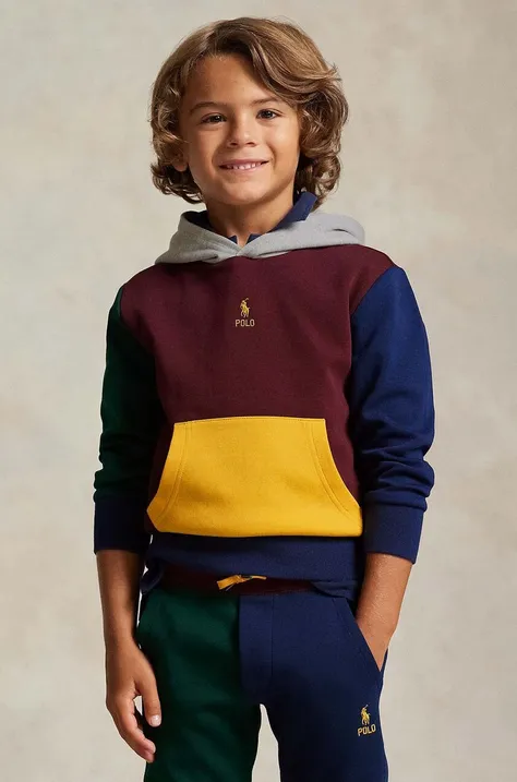 Polo Ralph Lauren bluza copii culoarea bordo, cu glugă, neted