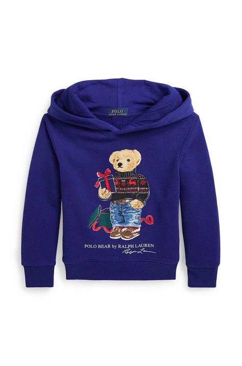 Polo Ralph Lauren bluza dziecięca kolor niebieski z kapturem z nadrukiem