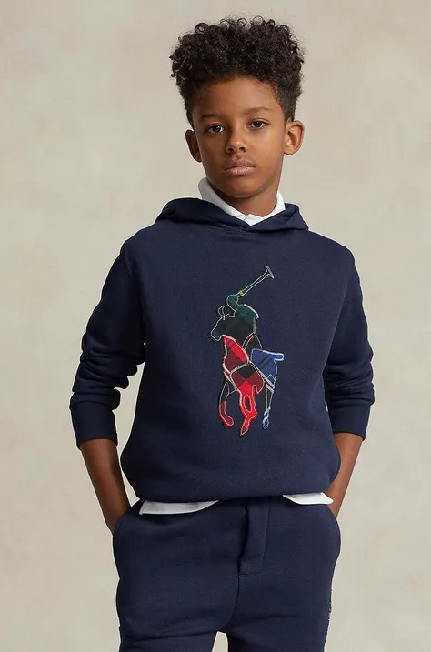 Детски суичър Polo Ralph Lauren в тъмносиньо с качулка с принт