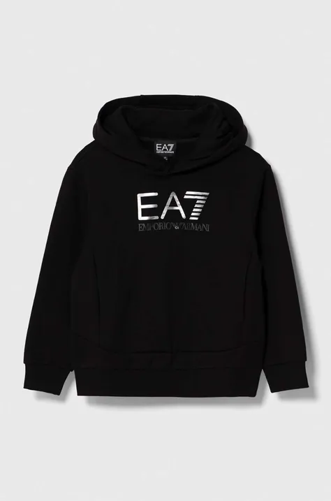 EA7 Emporio Armani bluza dziecięca kolor czarny z kapturem z nadrukiem