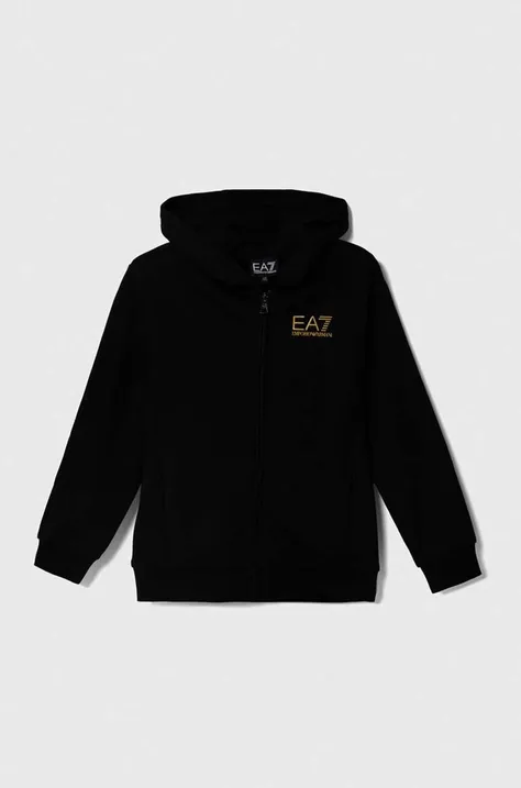 Otroški pulover EA7 Emporio Armani črna barva, s kapuco