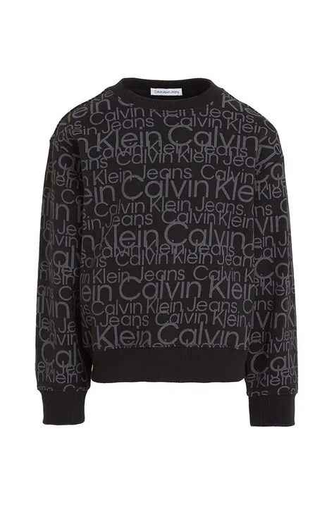 Calvin Klein Jeans bluza bawełniana dziecięca kolor czarny z kapturem wzorzysta