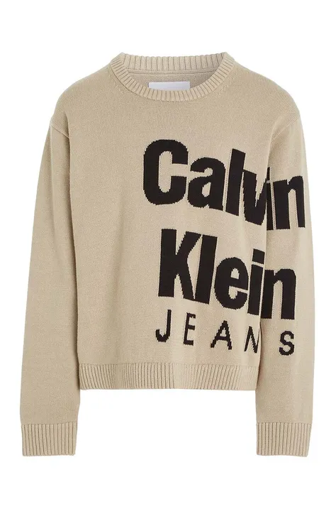 Dječji pamučni pulover Calvin Klein Jeans boja: bež