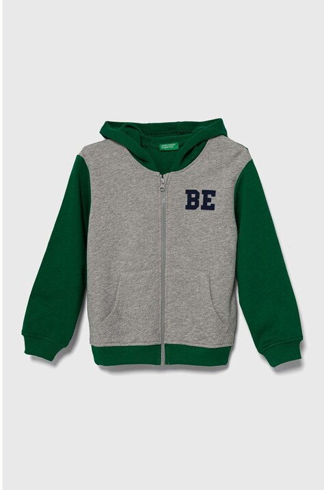 United Colors of Benetton hanorac de bumbac pentru copii culoarea gri, cu glugă, modelator