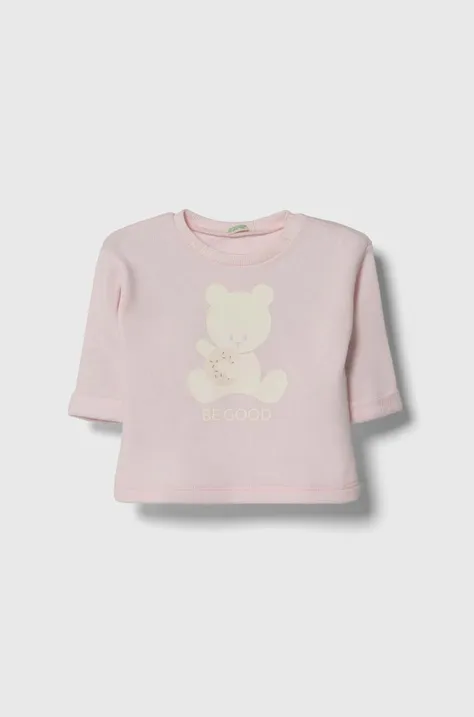 Бавовняна кофта для немовлят United Colors of Benetton колір рожевий з принтом