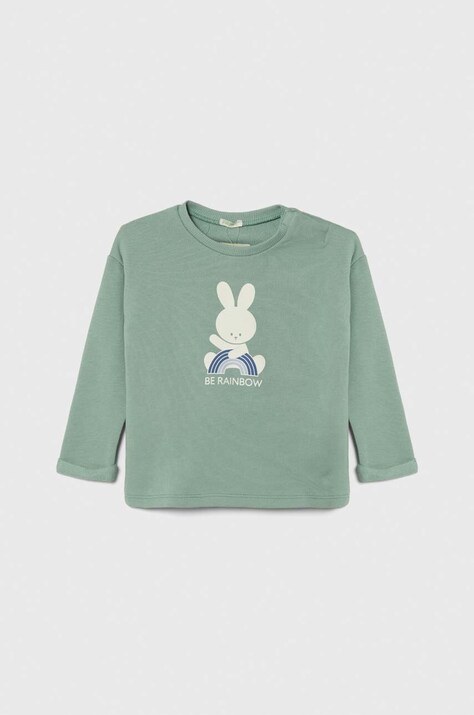 United Colors of Benetton hanorac de bumbac pentru bebelusi culoarea verde, cu imprimeu