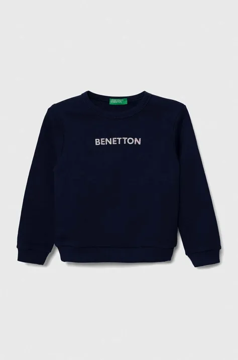 United Colors of Benetton bluza bawełniana dziecięca kolor granatowy z nadrukiem