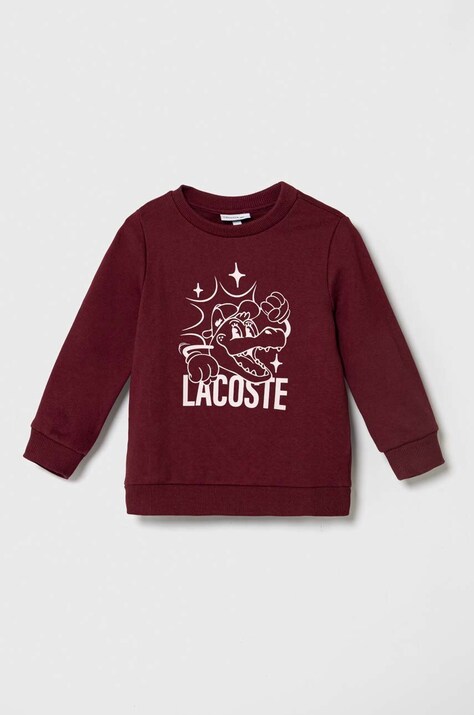 Lacoste hanorac de bumbac pentru copii culoarea bordo, cu imprimeu