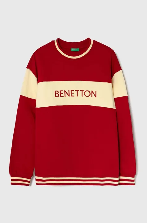 Detská bavlnená mikina United Colors of Benetton červená farba, vzorovaná