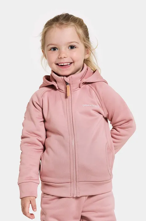 Dětská mikina Didriksons CORIN KIDS FULLZIP růžová barva, s kapucí, hladká