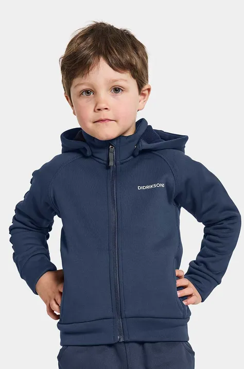 Otroški pulover Didriksons CORIN KIDS FULLZIP mornarsko modra barva, s kapuco