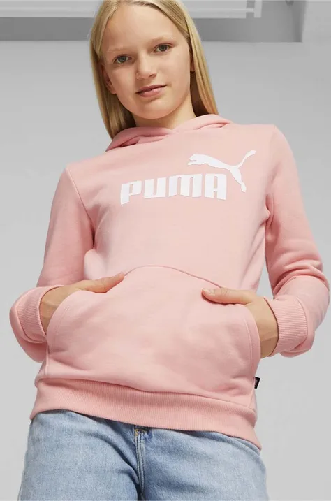 Дитяча кофта Puma ESS Logo Hoodie FL G колір рожевий з капюшоном з принтом