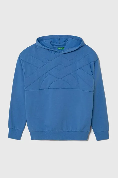 United Colors of Benetton bluza dziecięca kolor niebieski z kapturem gładka
