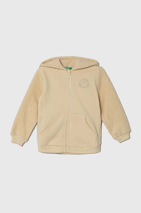Дитяча кофта United Colors of Benetton колір бежевий з капюшоном з аплікацією
