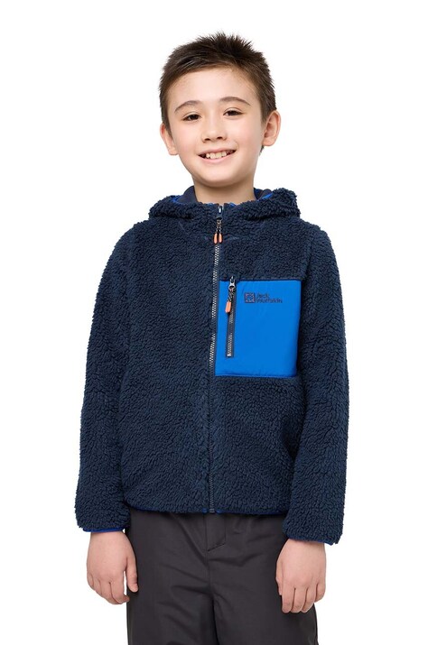 Детская кофта Jack Wolfskin ICE CURL HOOD цвет синий с капюшоном однотонная