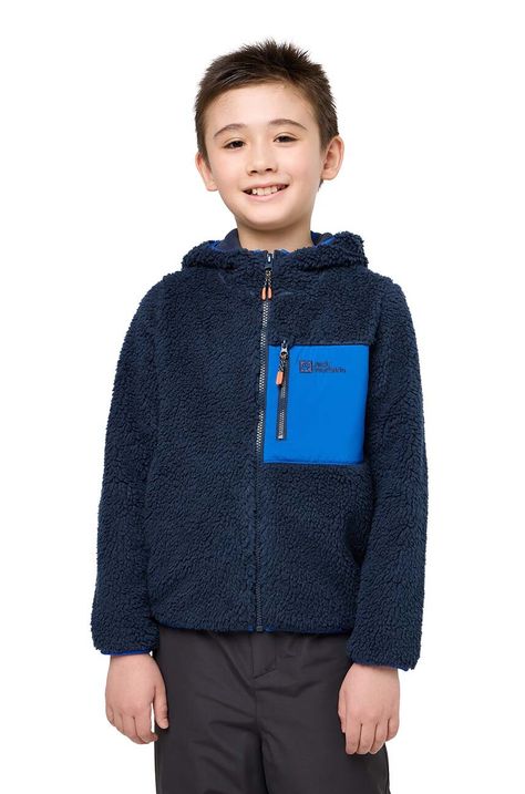 Παιδική μπλούζα Jack Wolfskin ICE CURL HOOD χρώμα: μαύρο, με κουκούλα