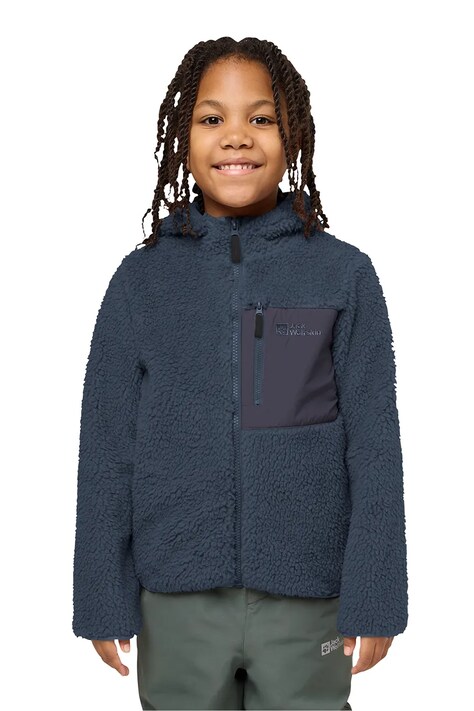 Jack Wolfskin bluza dziecięca ICE CURL HOOD kolor niebieski z kapturem gładka