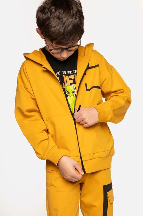 Coccodrillo bluza bawełniana dziecięca kolor żółty z kapturem gładka