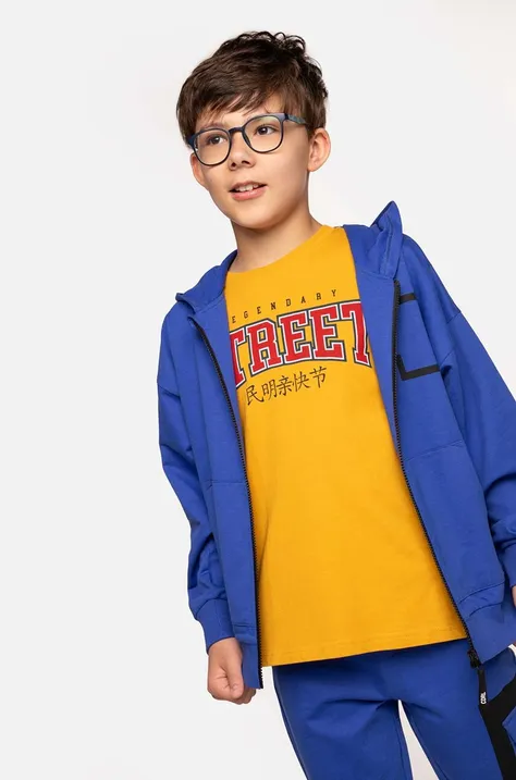 Coccodrillo bluza bawełniana dziecięca kolor granatowy z kapturem gładka