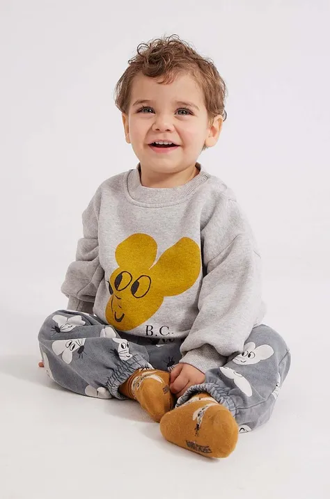 Bombažen pulover za dojenčka Bobo Choses siva barva