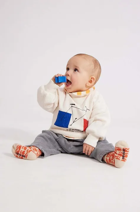 Бавовняна кофта для немовлят Bobo Choses колір білий з принтом