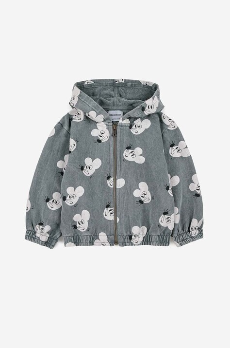 Bobo Choses bluza bebe culoarea gri, cu glugă, modelator