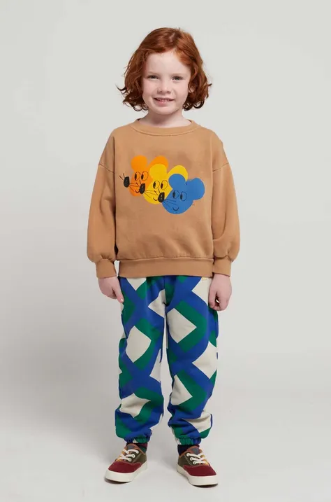 Detská bavlnená mikina Bobo Choses hnedá farba, s potlačou