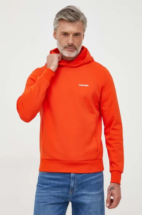 Mikina Calvin Klein pánska, oranžová farba, s kapucňou, jednofarebná