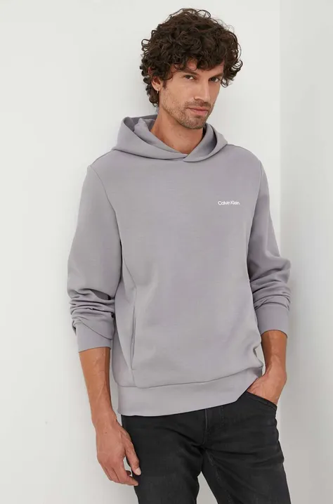 Dukserica Calvin Klein za muškarce, boja: siva, s kapuljačom, bez uzorka