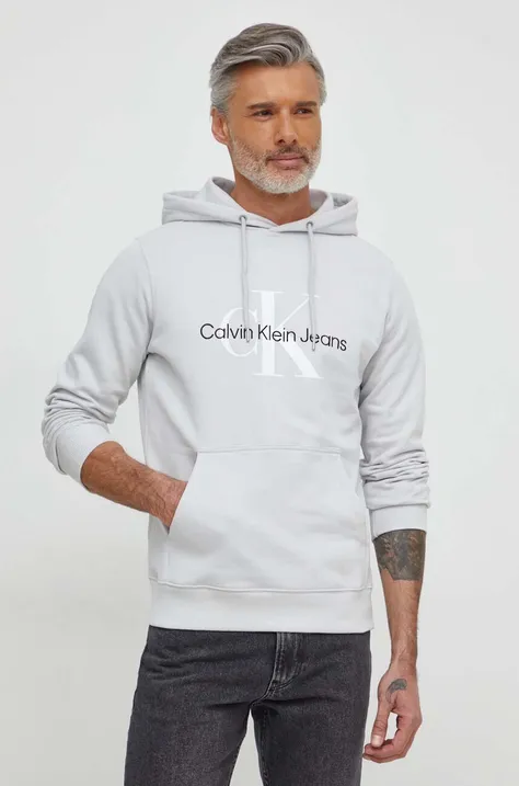 Bavlnená mikina Calvin Klein Jeans pánska,čierna farba,s kapucňou,s potlačou,J30J320805