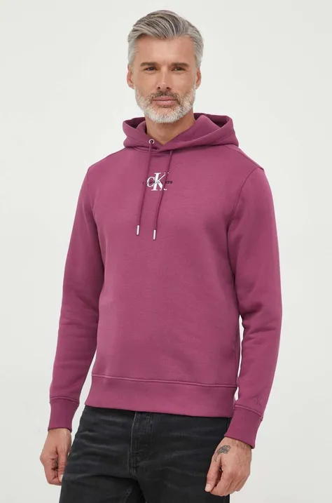 Кофта Calvin Klein Jeans мужская цвет фиолетовый с капюшоном с аппликацией