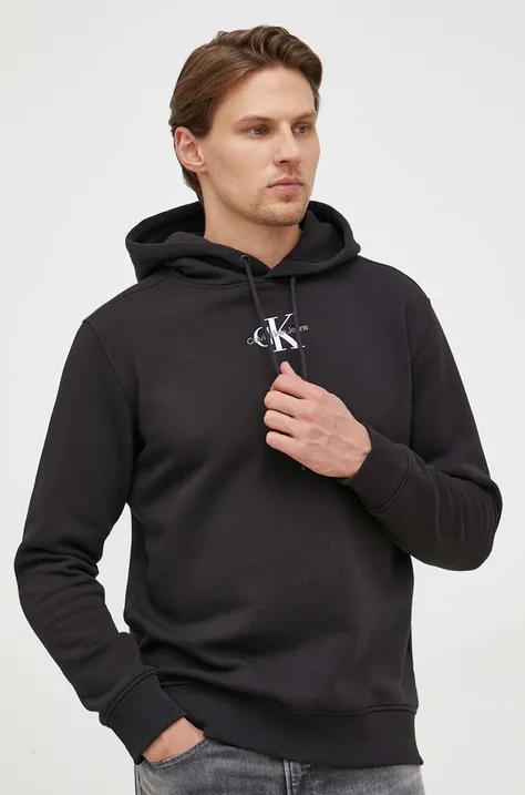 Суичър Calvin Klein Jeans в черно с качулка апликация J30J323749