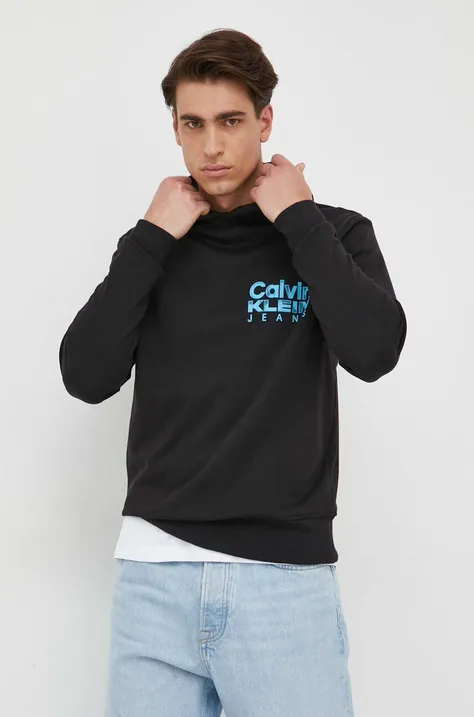 Bombažen pulover Calvin Klein Jeans moška, črna barva, s kapuco