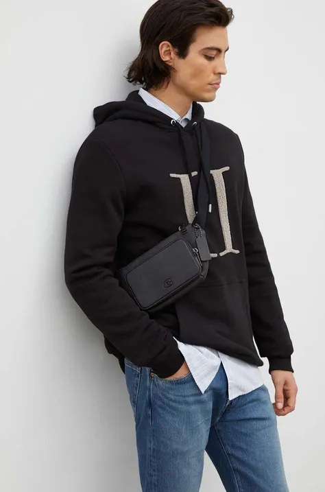 Bombažen pulover Les Deux moška, črna barva, s kapuco