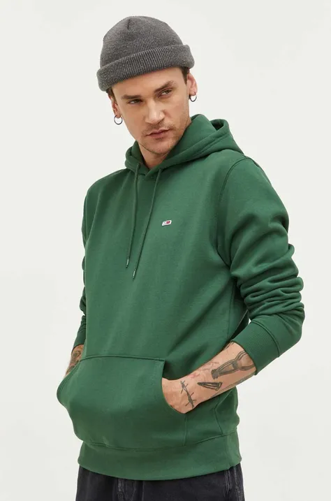 Кофта Tommy Jeans чоловіча колір зелений з капюшоном однотонна