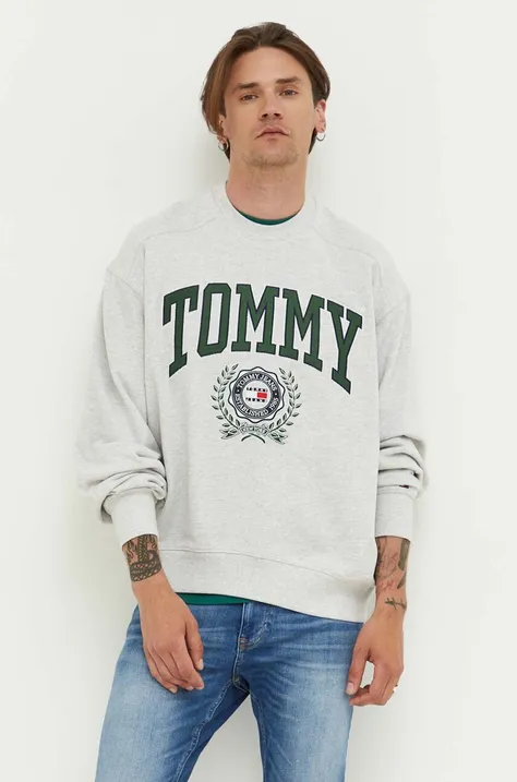 Tommy Jeans bluza bawełniana męska kolor szary z aplikacją