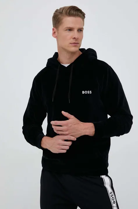 BOSS bluza męska kolor czarny z kapturem z aplikacją