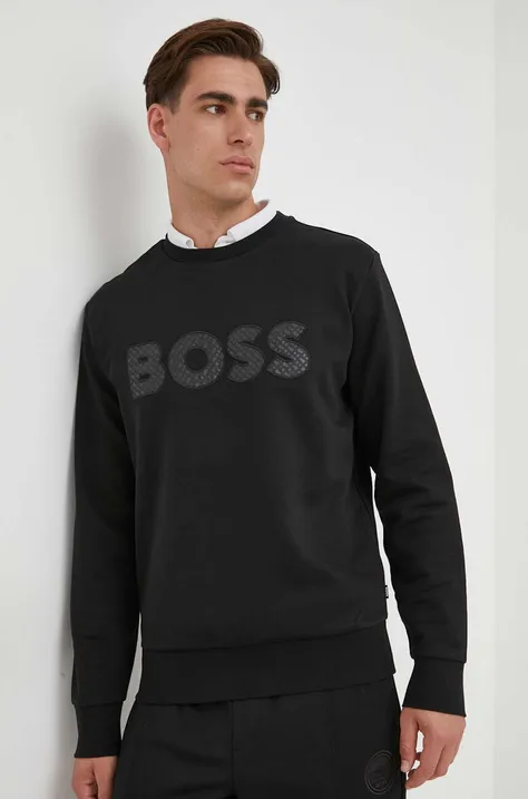 BOSS bluza bawełniana męska kolor czarny z aplikacją