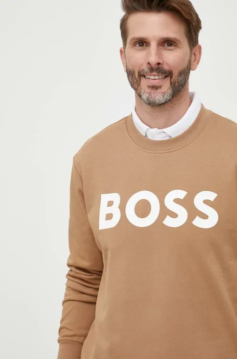 BOSS bluza bawełniana męska kolor beżowy z nadrukiem