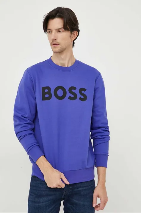 BOSS bluza bawełniana męska kolor fioletowy z nadrukiem