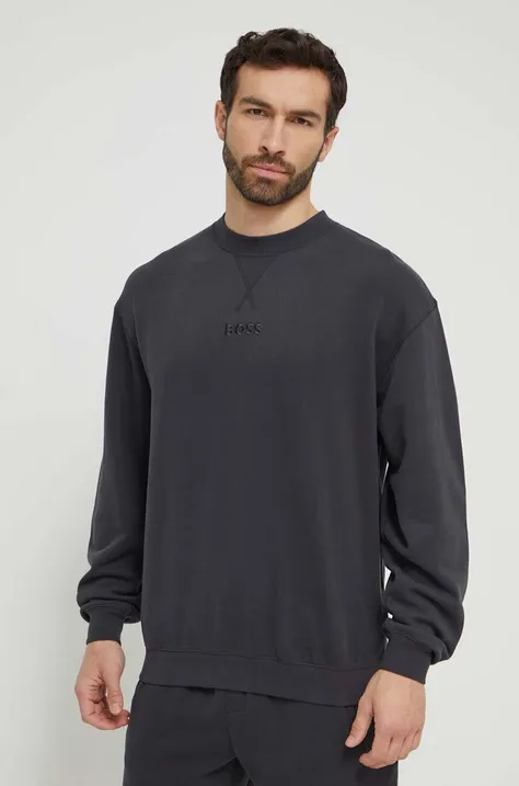 BOSS pamut pulóver otthoni viseletre fekete, nyomott mintás
